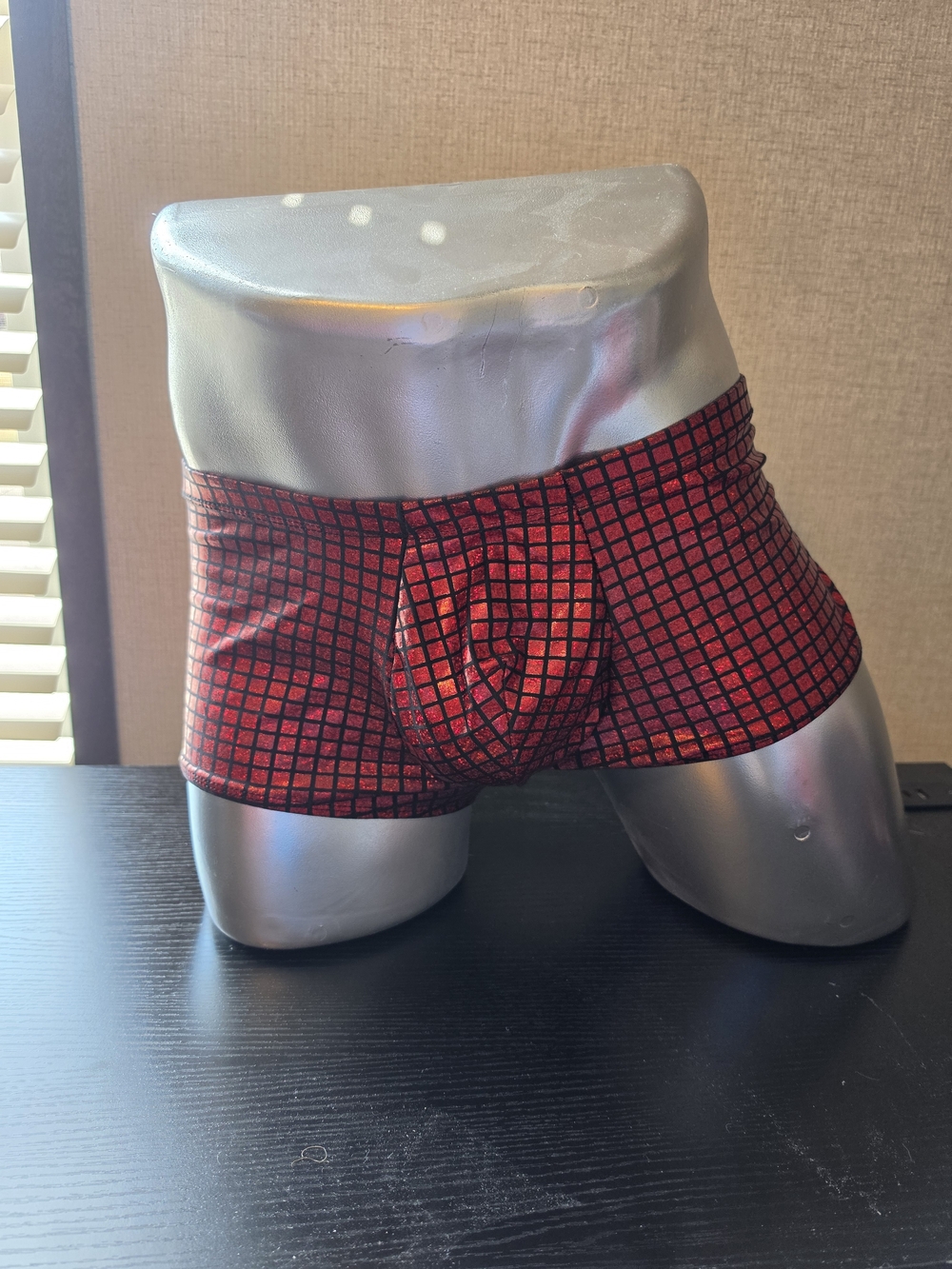 Men's Red Grid Boxer Briefs with Supportive Pouch